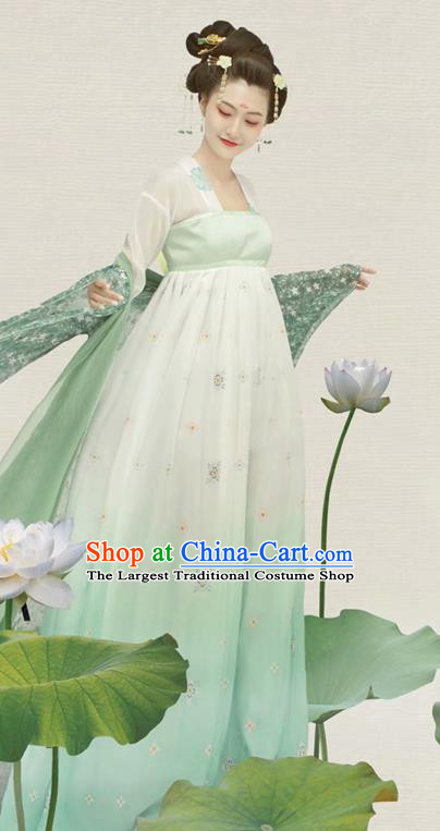 China Traditional Historical Clothing Tang Dynasty Palace Beauty Garment Costume Ancient Princess Green Hanfu Dress
