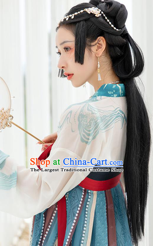 China Ancient Court Princess Blue Hanfu Dress Clothing Traditional Tang Dynasty Historical Garment Costumes Complete Set