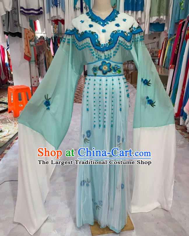 China Ancient Palace Lady Garment Costume Shaoxing Opera Diva Light Blue Dress Outfits Peking Opera Hua Tan Clothing
