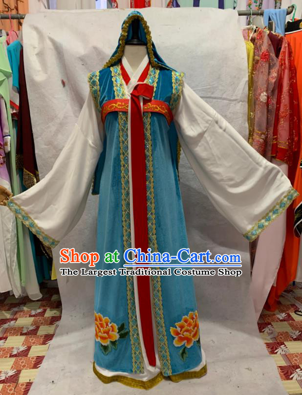 China Ancient Noble Lady Garment Costumes Shaoxing Opera Fairy Blue Dress Apparels Beijing Opera Actress Clothing