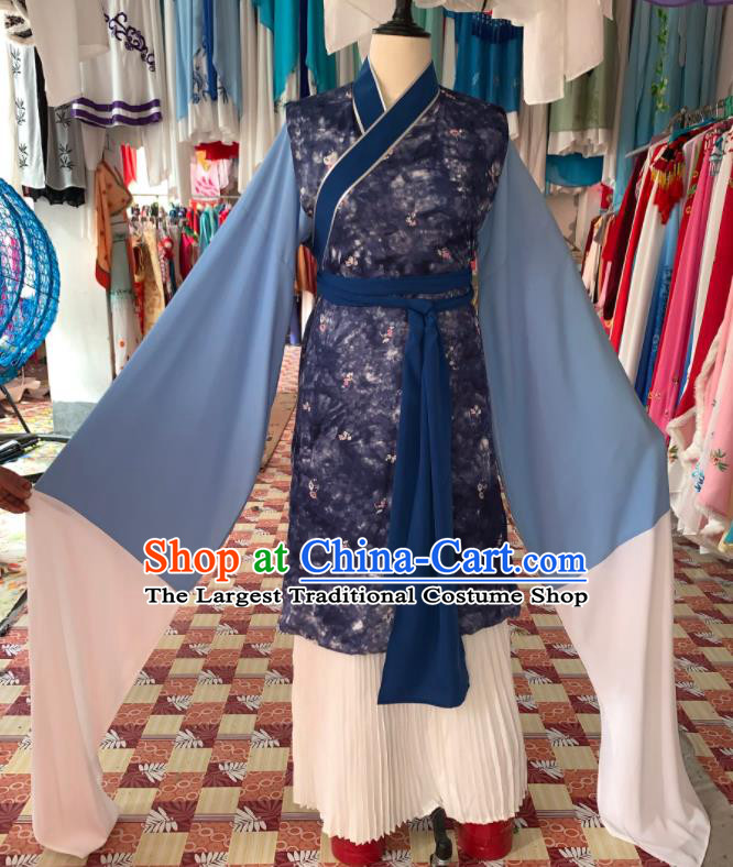 China Traditional Peking Opera Laodan Clothing Ancient Elderly Woman Garment Costumes Shaoxing Opera Old Maidservant Navy Dress Outfits