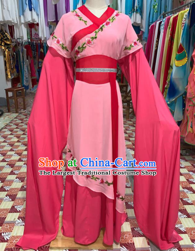 China Traditional Peking Opera Actress Clothing Ancient Palace Lady Garment Costumes Huangmei Opera Court Maid Rosy Dress Outfits