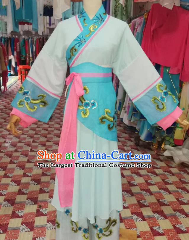 China Ancient Village Girl Garment Costumes Shaoxing Opera Country Lady Light Blue Dress Outfits Traditional Peking Opera Xiaodan Clothing