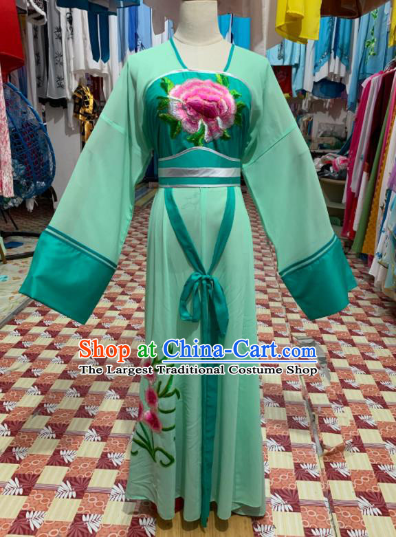 China Ancient Village Girl Garment Costume Shaoxing Opera Court Maid Green Dress Traditional Peking Opera Xiaodan Clothing