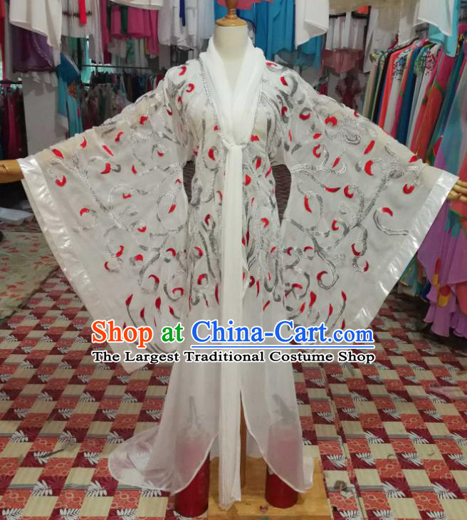 China Shaoxing Opera Bai Suzhen White Dress Outfits Traditional Peking Opera Distressed Woman Clothing Ancient Empress Garment Costumes
