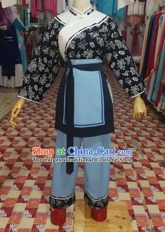 China Traditional Peking Opera Servant Woman Clothing Ancient Country Female Garment Costumes Shaoxing Opera Pauper Dress Outfits