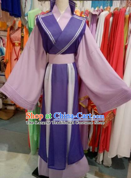 China Traditional Opera Butterfly Love Liang Shanbo Clothing Shaoxing Opera Scholar Garments Beijing Opera Xiaosheng Purple Robe Uniforms