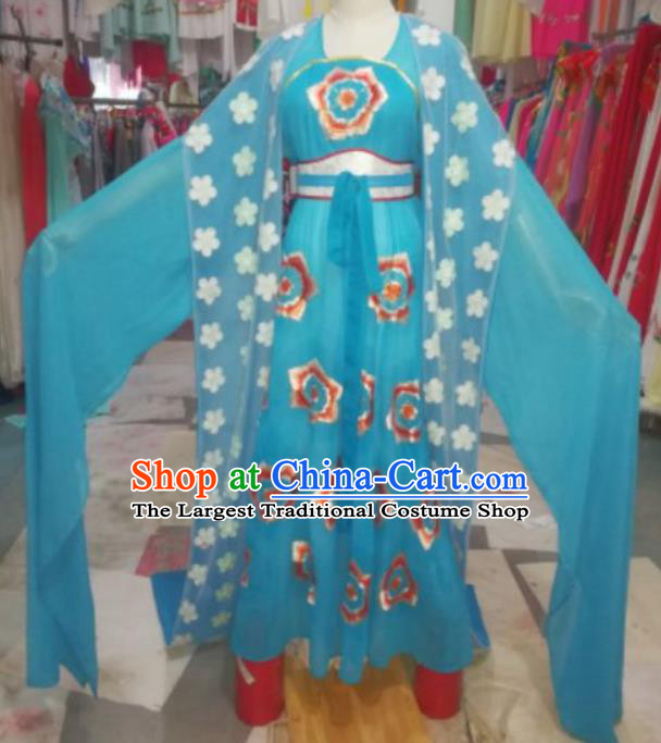 China Traditional Peking Opera Actress Clothing Ancient Goddess Garment Costumes Shaoxing Opera Diva Blue Dress Outfits