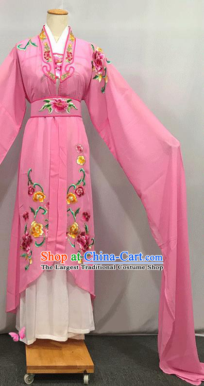 China Ancient Flower Fairy Garment Costumes Traditional Yueju Opera Actress Pink Water Sleeve Dress Outfits Peking Opera Hua Tan Clothing