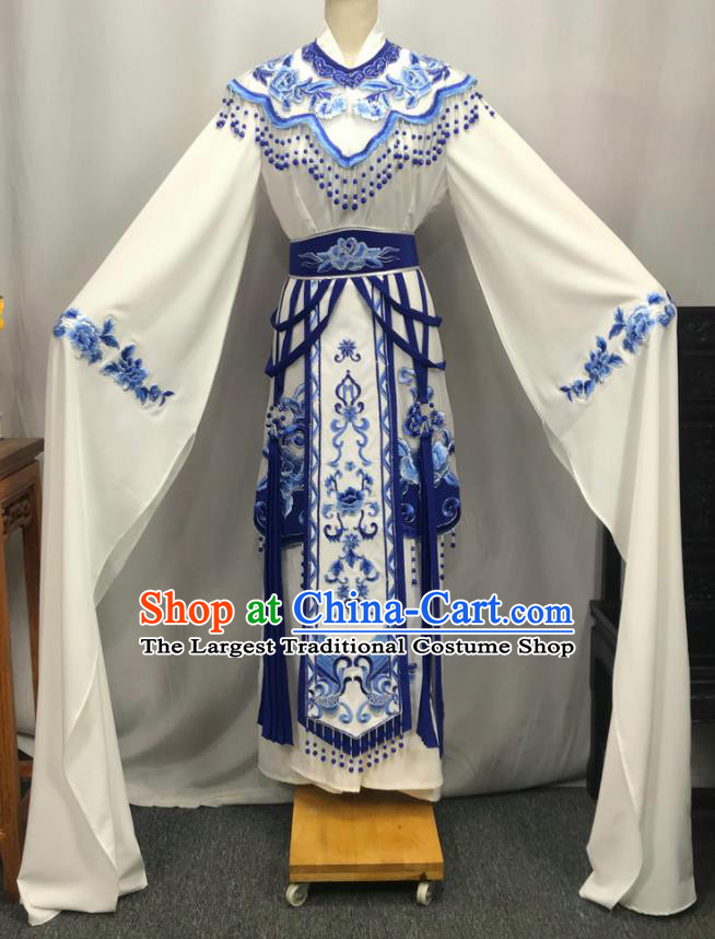 China Traditional Shaoxing Opera Actress Clothing Peking Opera Hua Tan White Dress Outfits Ancient Princess Garment Costumes