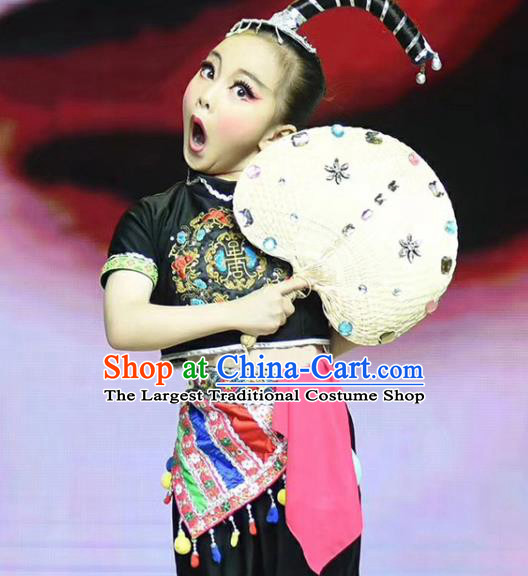 China Fan Dance Yangko Costumes Kids Folk Dance Clothing Children Stage Performance Black Suits