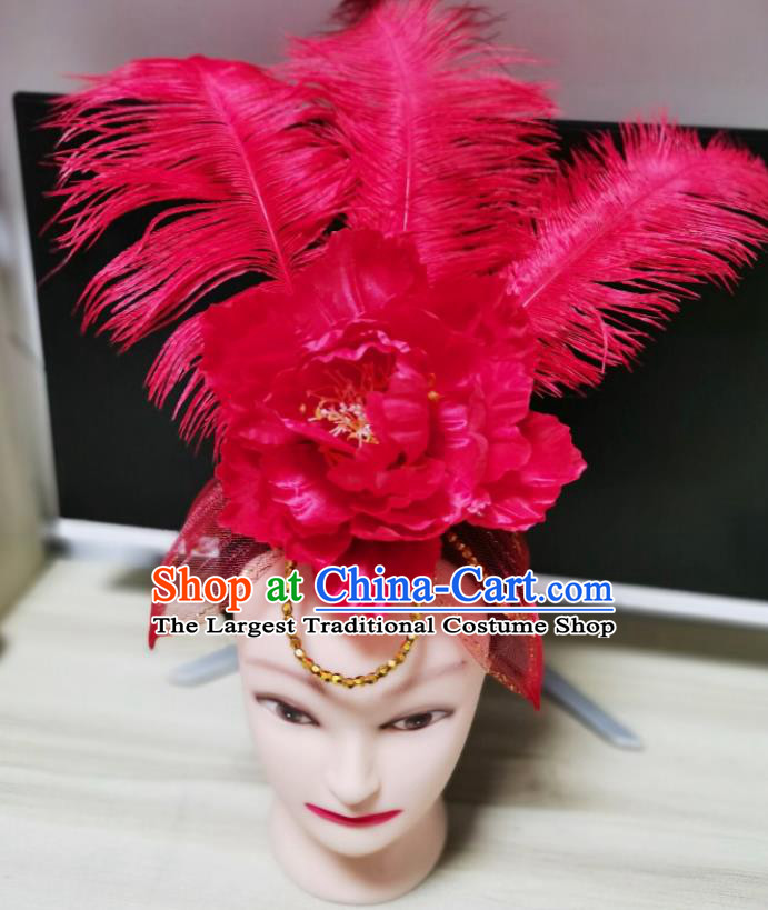 Chinese Stage Performance Headdress Modern Dance Headpiece Opening Dance Red Peony Hair Crown Woman Group Dance Hair Accessories