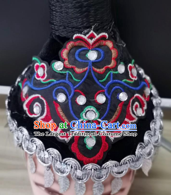 China Dong Nationality Folk Dance Black Hat Xiangxi Minority Dance Headwear Yi Ethnic Performance Headpiece