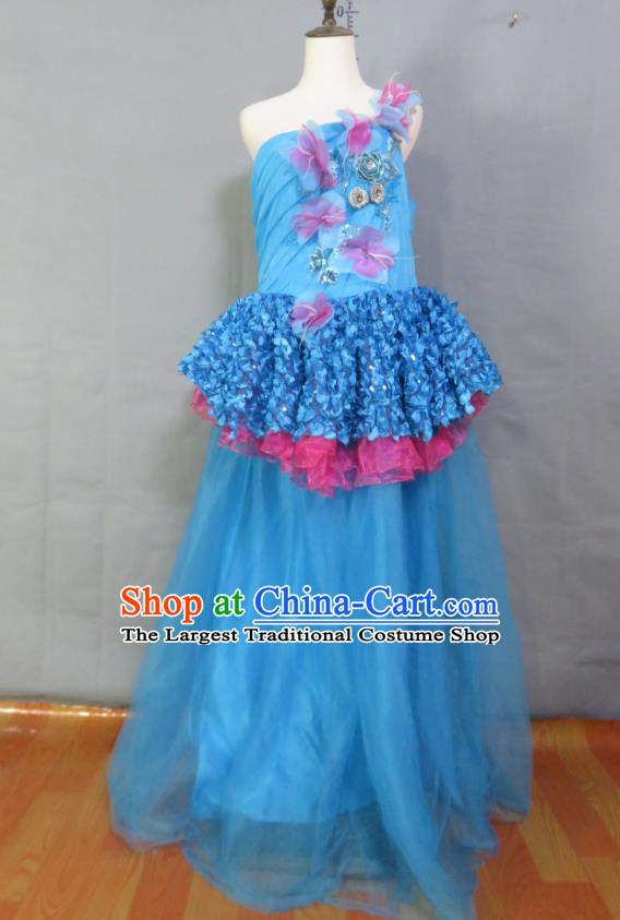 Custom Blue Wedding Dress Photography Clothing Modern Dance Fashion Costume Bride Full Dress