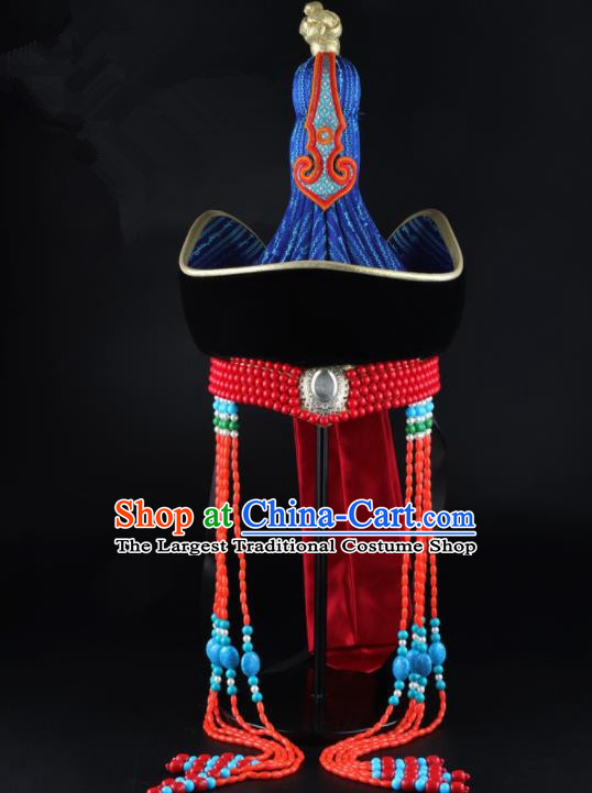 China Mongol Nationality Festival Performance Hair Accessories Handmade Ethnic Queen Tassel Hat Mongolian Nationality Bride Headwear
