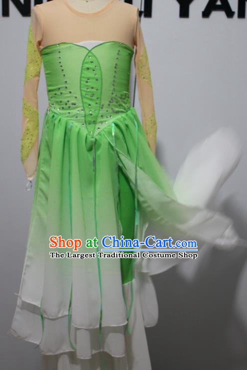 China Classical Dance Garment Costumes Children Jasmine Flower Dance Green Dress Umbrella Dance Outfits Girl Performance Clothing