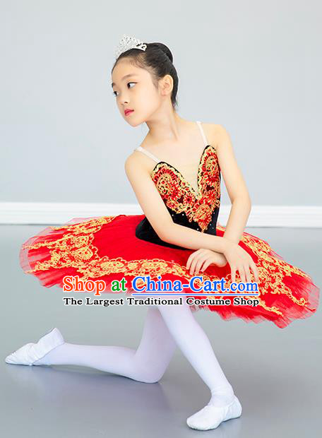 Professional Ballet Dance Garment Costume Tu Tu Dance Red Veil Dress Children Dance Competition Clothing Girl Dancewear