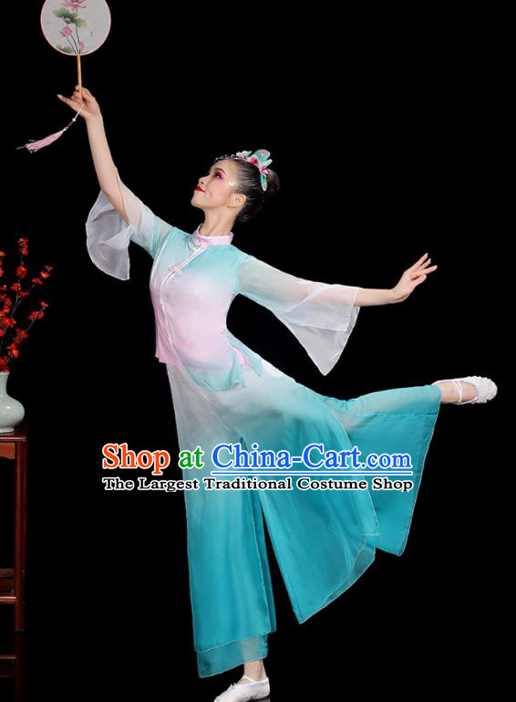 Professional China Yangko Dance Garments Fan Dance Clothing Folk Dance Blue Outfits Women Group Dance Costumes