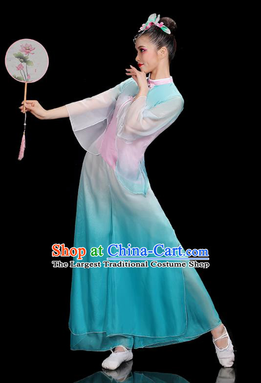 Professional China Yangko Dance Garments Fan Dance Clothing Folk Dance Blue Outfits Women Group Dance Costumes
