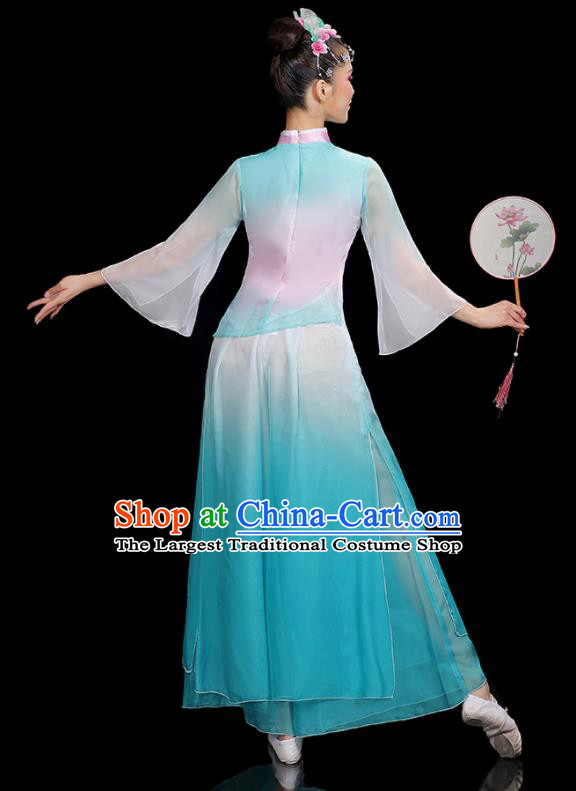 Professional China Yangko Dance Garments Fan Dance Clothing Folk Dance Blue Outfits Women Group Dance Costumes