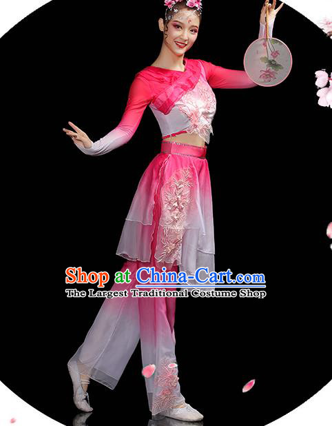 Chinese Fan Dance Pink Dress Outfits Folk Dance Costumes Traditional Yangko Dance Apparels Women Group Performance Clothing