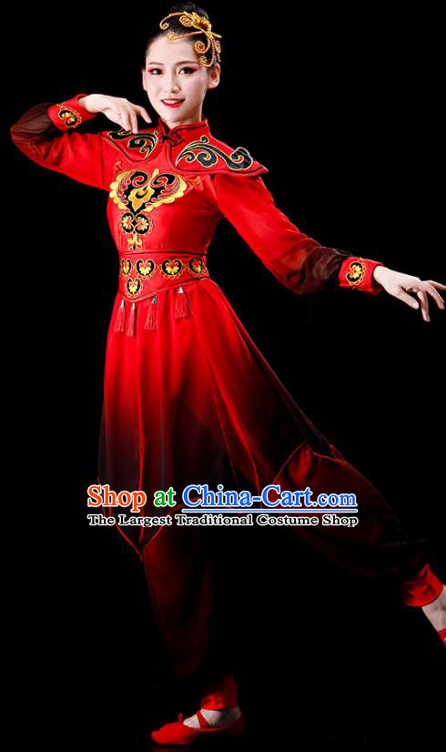 Chinese Folk Dance Costumes Traditional Drum Dance Apparels Women Group Performance Clothing Yangko Dance Red Outfits