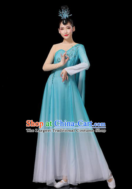 China Umbrella Dance Dress Fan Dance Blue Outfits Woman Performance Clothing Classical Dance Garment Costumes