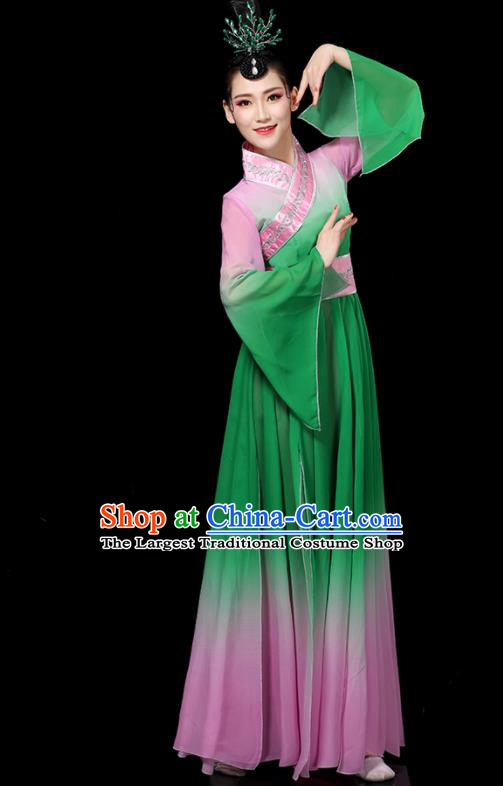 China Woman Performance Clothing Classical Dance Garment Costumes Umbrella Dance Dress Palace Fan Dance Green Outfits