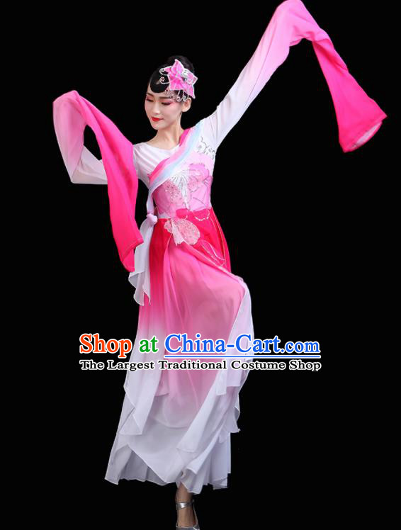 China Classical Dance Clothing Umbrella Dance Garment Costumes Water Sleeve Dance Pink Dress Jinghong Dance Outfits Woman Dancewear