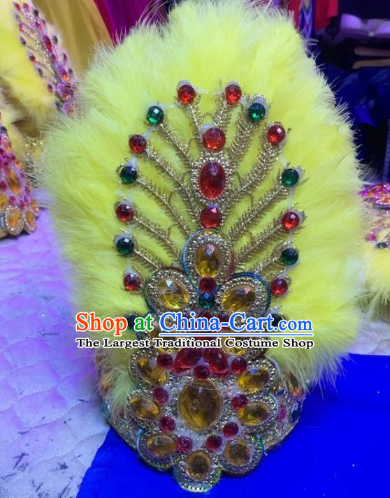 China Uighur Nationality Stage Performance Headwear Uyghur Minority Female Headdress Xinjiang Ethnic Folk Dance Yellow Feather Hat