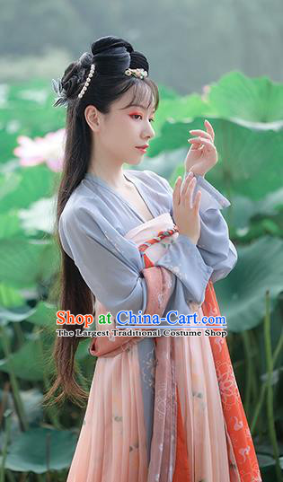 China Traditional Tang Dynasty Young Lady Hanfu Dress Clothing Ancient Historical Garment Costumes