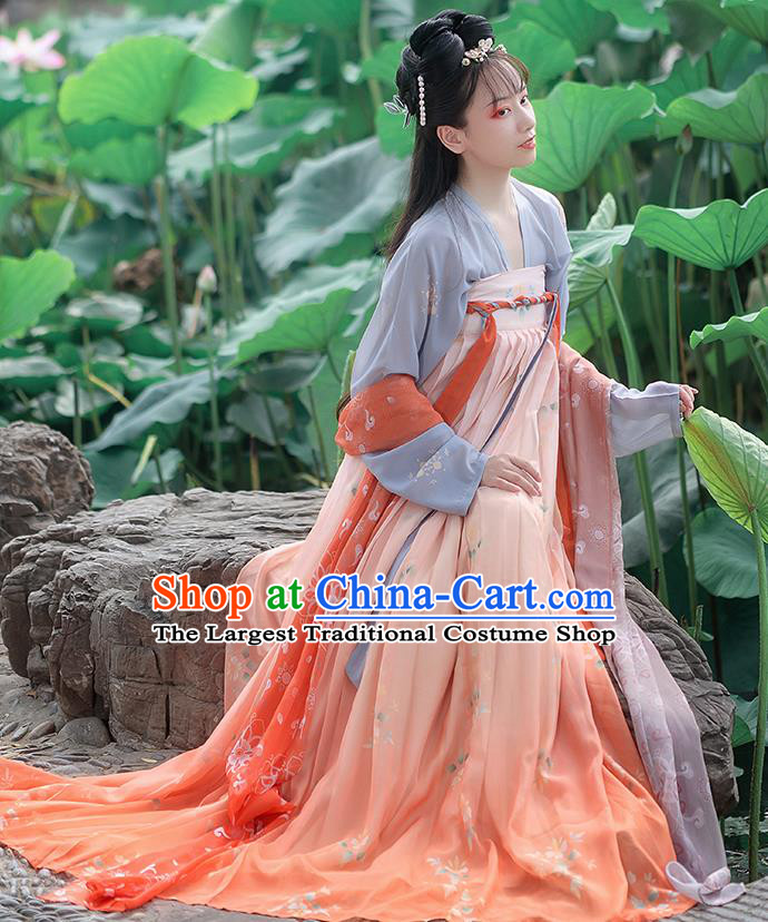 China Traditional Tang Dynasty Young Lady Hanfu Dress Clothing Ancient Historical Garment Costumes