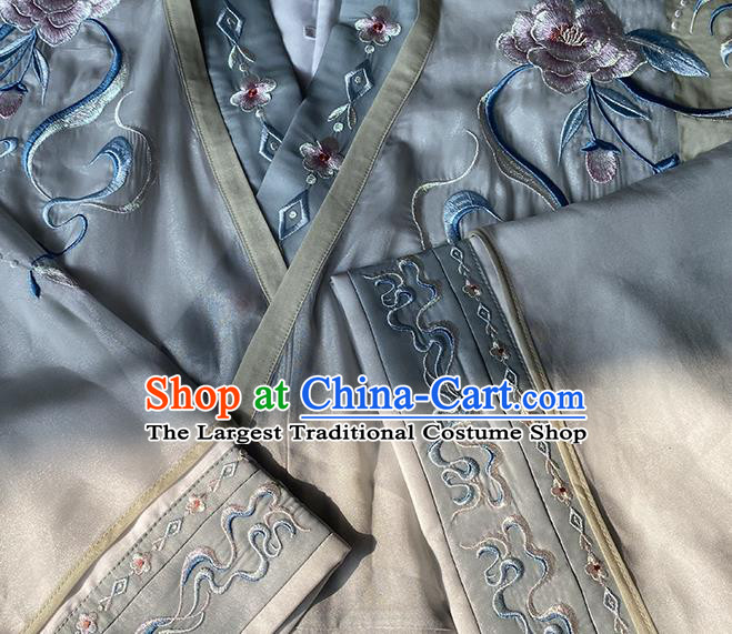 China Jin Dynasty Palace Beauty Historical Clothing Ancient Royal Princess Garment Costumes Traditional Grey Hanfu Dress
