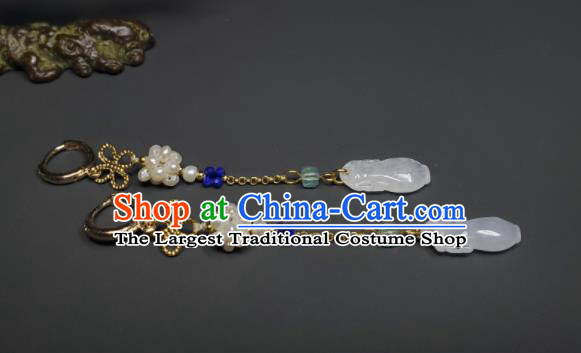 Handmade Chinese Traditional Jade Ear Jewelry Qing Dynasty Pearls Eardrop Cheongsam Ear Accessories National Earrings