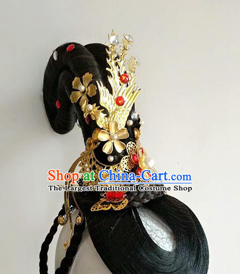 Chinese Beauty Dance Hairpieces Traditional Ni Chang Dance Wigs Chignon Classical Dance Hair Accessories Woman Group Dance Headdress