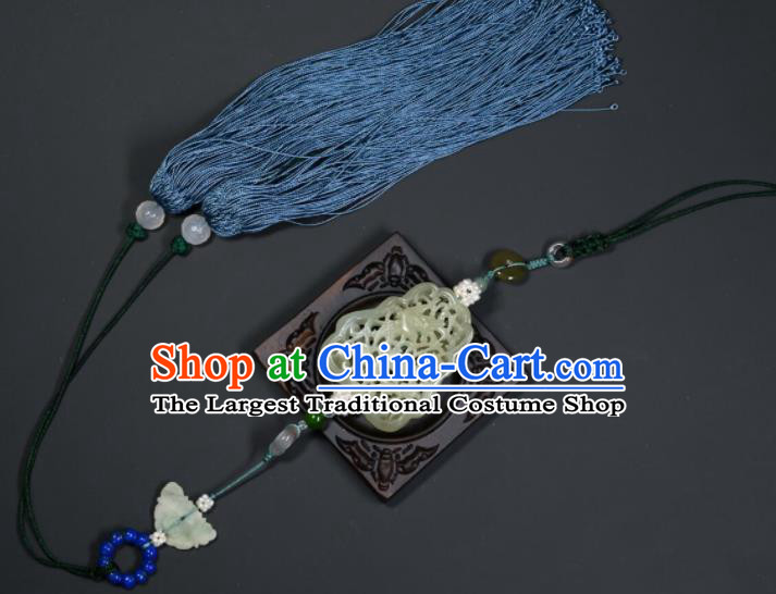 China Handmade Belt Jade Sachet Ancient Swordsman Blue Tassel Pendant Traditional Hanfu Waist Accessories