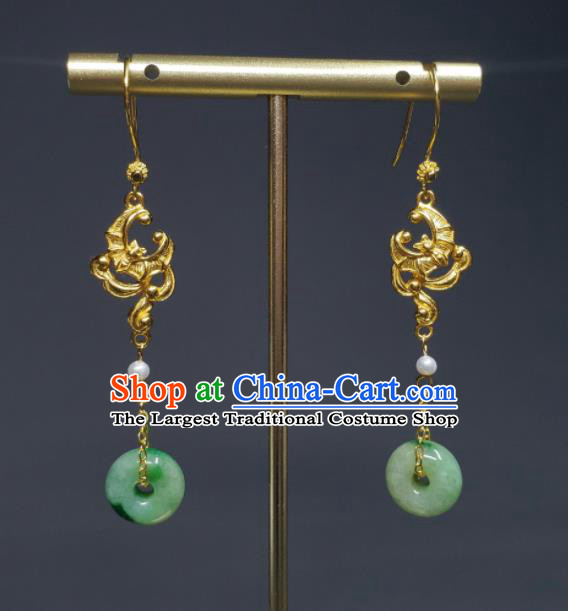 Handmade Chinese National Jadeite Ring Earrings Cheongsam Ear Jewelry Qing Dynasty Court Eardrop Traditional Ear Accessories