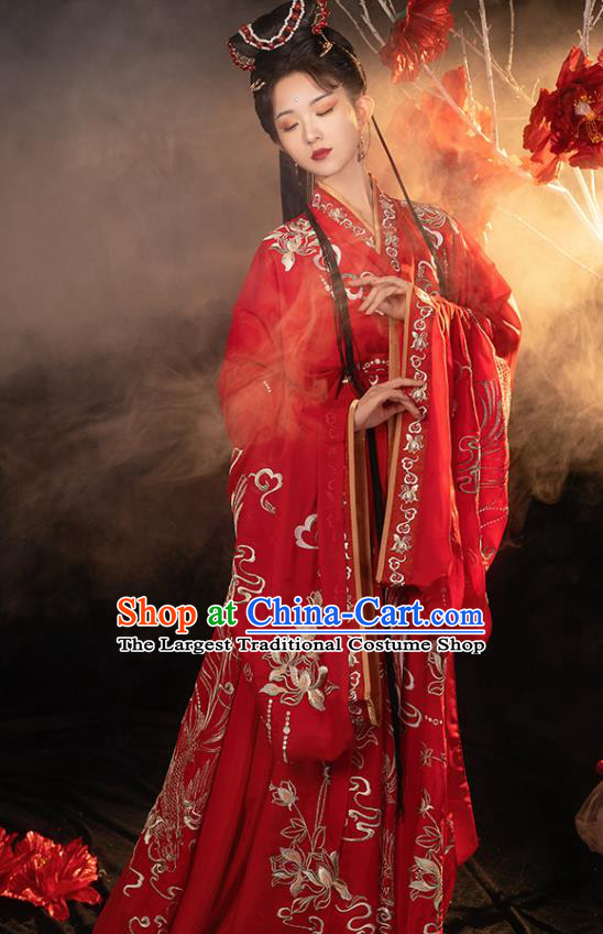 China Ancient Princess Garment Costumes Traditional Wedding Red Hanfu Dresses Jin Dynasty Court Beauty Historical Clothing