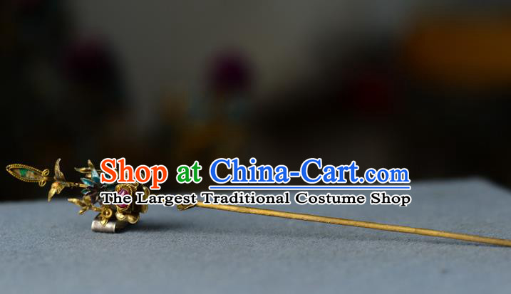 Chinese Traditional Silver Headpiece Handmade Qing Dynasty Court Woman Tourmaline Hair Stick Ancient Imperial Consort Cloisonne Hairpin