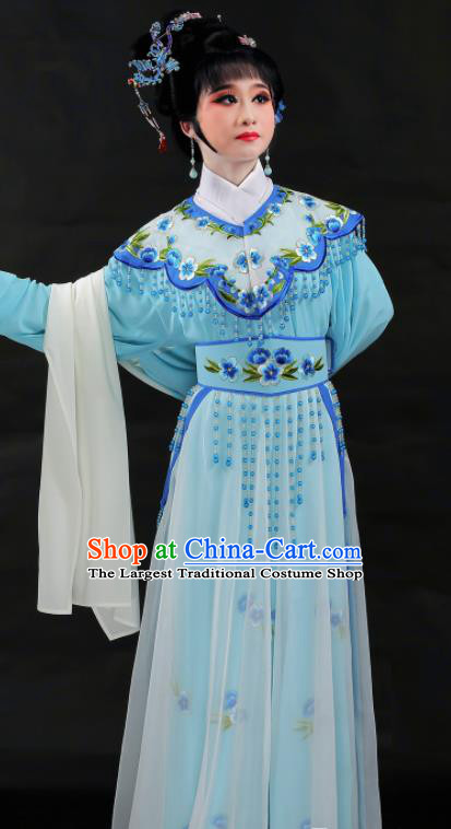 Chinese Ancient Patrician Lady Garment Costumes Traditional Shaoxing Opera Lin Daiyu Clothing Beijing Opera Actress Blue Dress Outfits