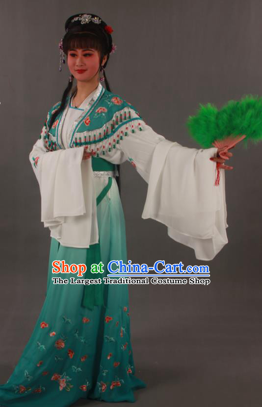Chinese Traditional Shaoxing Opera Diva Clothing Beijing Opera Hua Tan Garment Costumes Ancient Fairy Green Dress Outfits