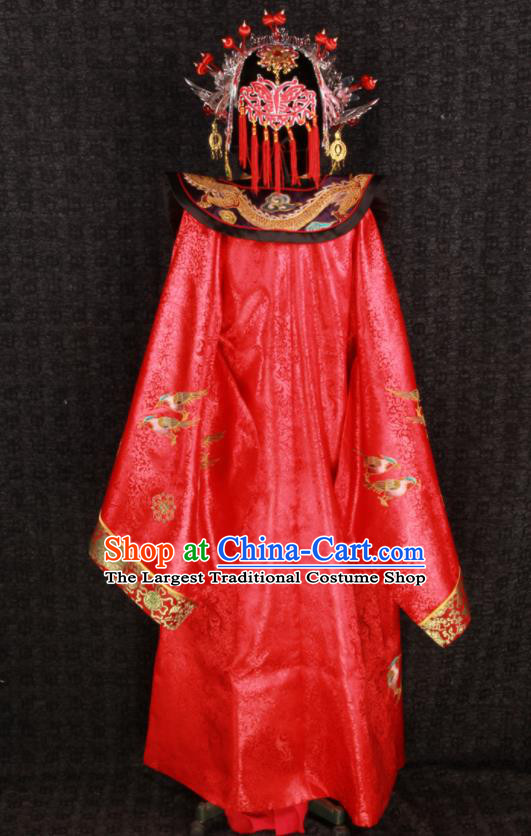 China Ming Dynasty Queen Embroidered Garment Costumes Wedding Female Attire Ancient Empress Red Hanfu Dress and Phoenix Coronet