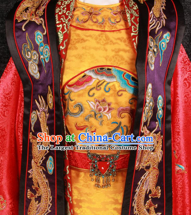 China Ming Dynasty Queen Embroidered Garment Costumes Wedding Female Attire Ancient Empress Red Hanfu Dress and Phoenix Coronet