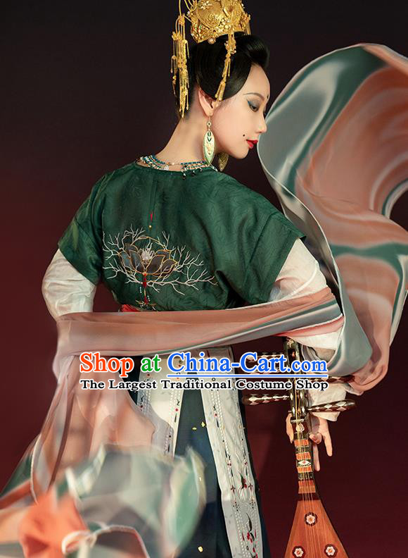 China Traditional Tang Dynasty Court Lady Historical Clothing Ancient Court Princess Green Hanfu Dress Garments