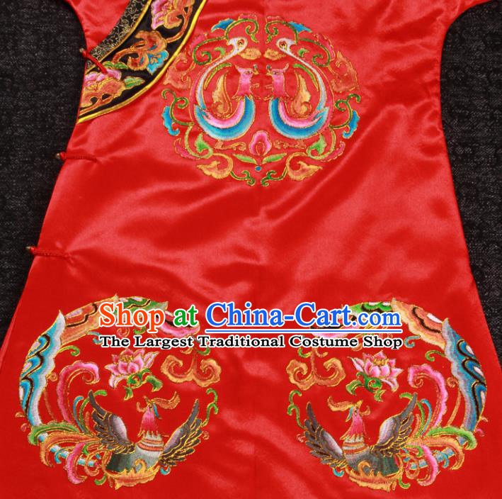 China Ancient Manchu Empress Red Dress Qing Dynasty Queen Embroidered Garment Costumes Traditional Wedding Female Attire