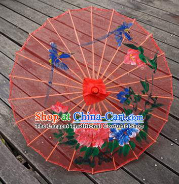 Chinese Hand Painting Peony Umbrella Classical Dance Umbrellas Red Silk Umbrella Traditional Hanfu Bumbershoot Prop