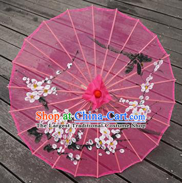 Chinese Classical Umbrellas Rosy Silk Umbrella Traditional Hanfu Bumbershoot Dance Prop Hand Painting Plum Blossom Umbrella