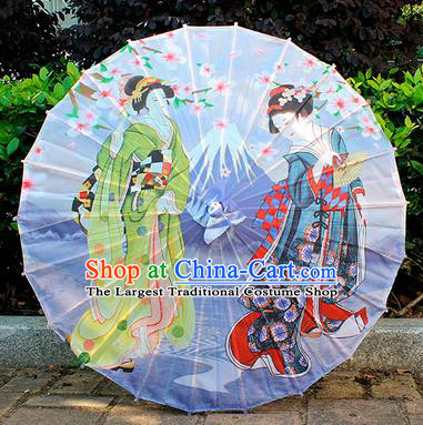 Japanese Printing Mount Fuji Silk Umbrella Classical Festival Umbrellas Beautiful Women Umbrella Traditional Geisha Performance Umbrella