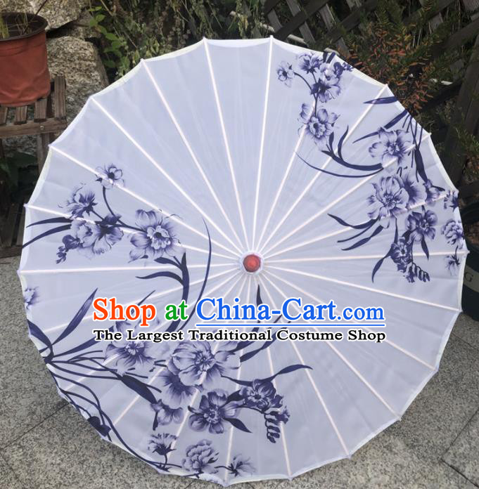 Chinese Classical Dance Umbrella Traditional Hanfu Umbrella Handmade Painting Orchids Silk Umbrellas Women Group Dance Umbrella