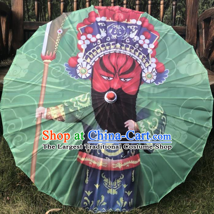 Chinese Opera Dance Prop Printing Green Silk Umbrella Classical Umbrellas Stage Performance Umbrella Traditional Bumbershoot